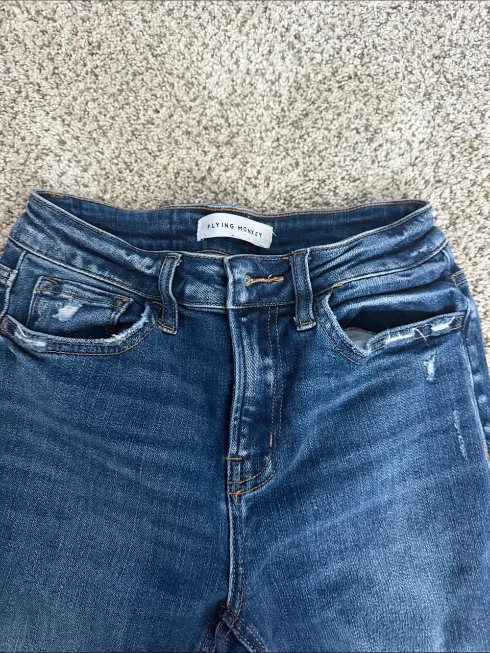 Flying Monkey Dark Blue Flare Jeans with Raw Hem - Picture 6 of 8